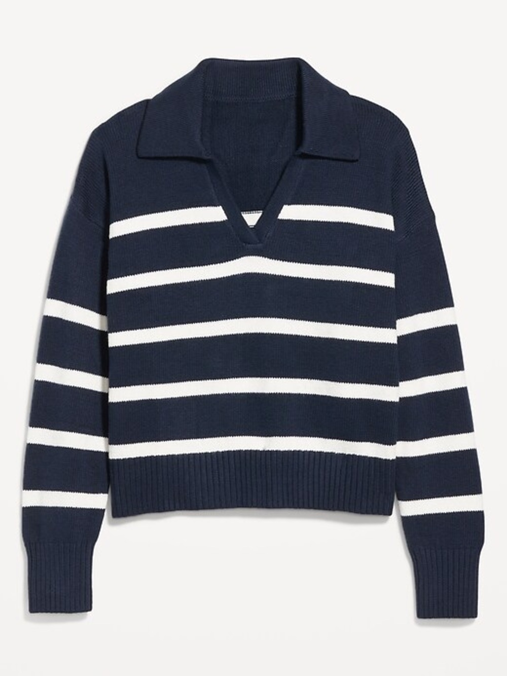 Old Navy Polo Navy & White Striped V-Neck Rugby Sweater Medium